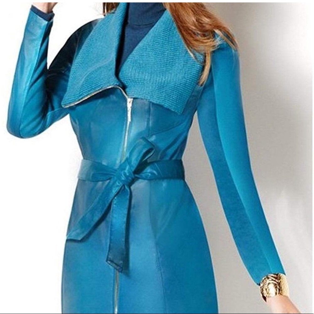 IMAN Women's soft Leather abs Knit Jacket